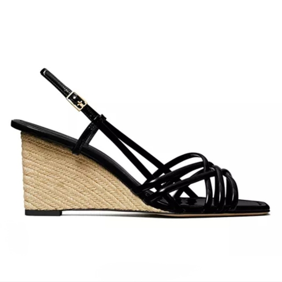 Tory Burch Multi Strap Wedge Sandals In Black, Size 6.5 - Picture 1 of 16